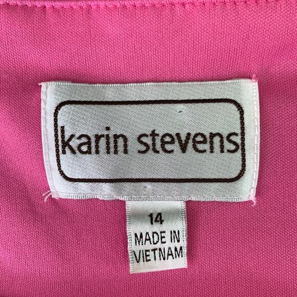 Karin Stevens Cap Sleeves Fit Flare Skater Dress Jersey Stretchy Size 14 Pink - Picture 15 of 16